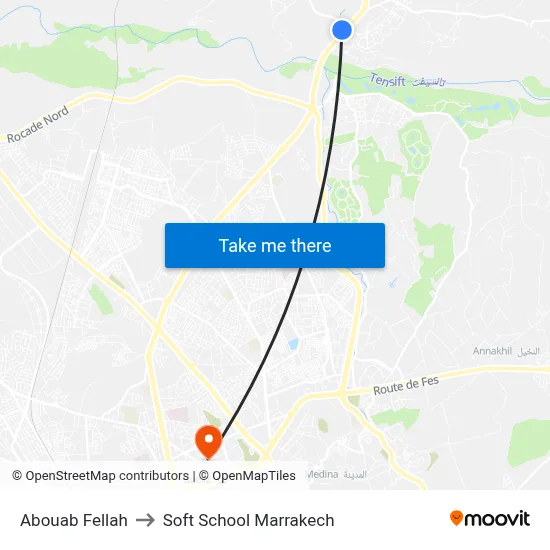 Abouab Fellah to Soft School Marrakech map