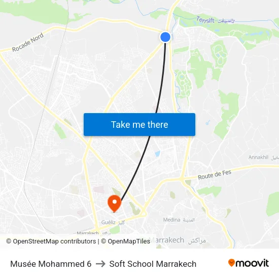 Musée Mohammed 6 to Soft School Marrakech map