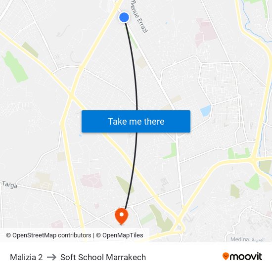 Malizia 2 to Soft School Marrakech map
