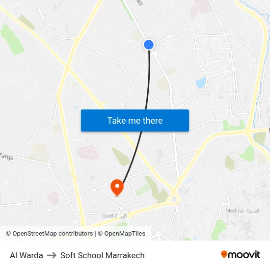 Al Warda to Soft School Marrakech map