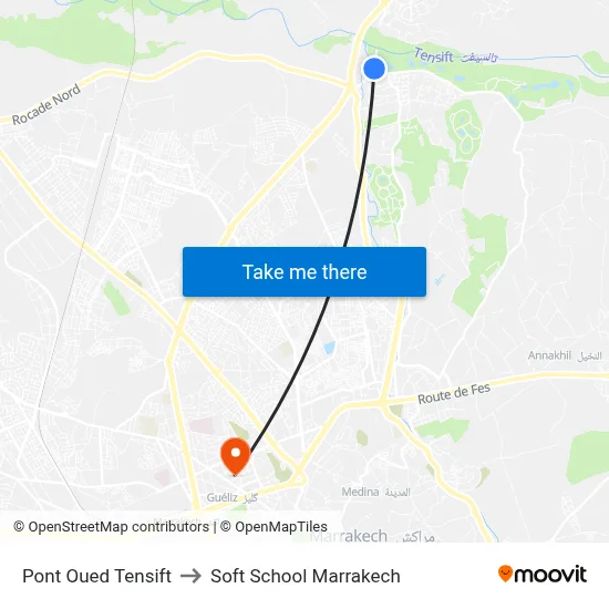 Pont Oued Tensift to Soft School Marrakech map