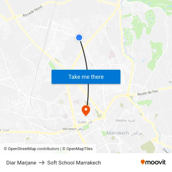 Diar Marjane to Soft School Marrakech map