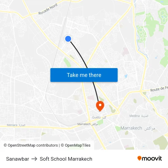 Sanawbar to Soft School Marrakech map
