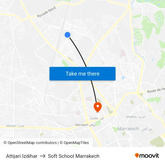 Attijari Izdihar to Soft School Marrakech map