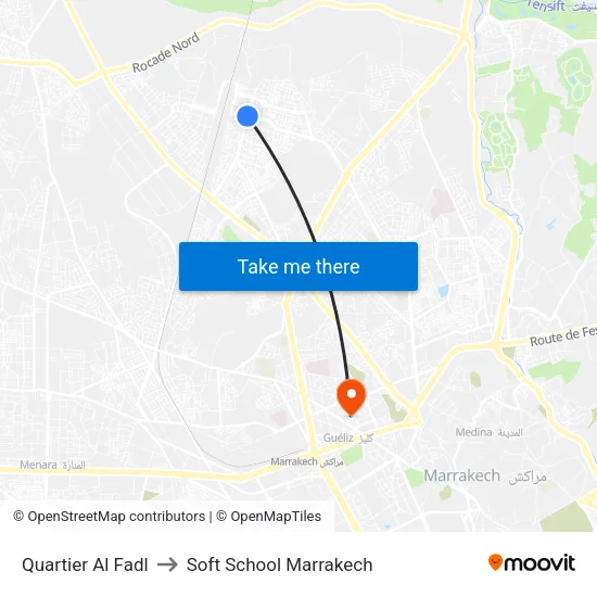 Quartier Al Fadl to Soft School Marrakech map