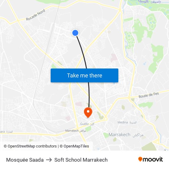 Mosquée Saada to Soft School Marrakech map