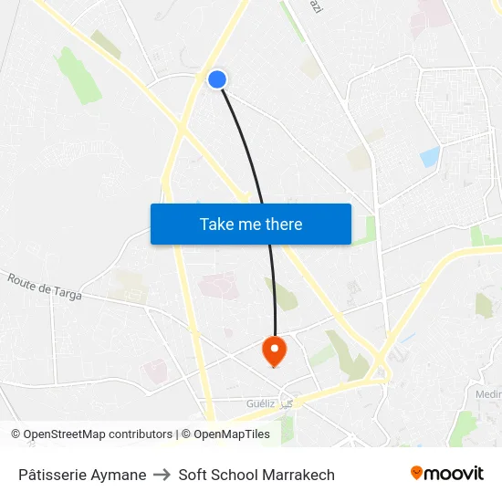 Pâtisserie Aymane to Soft School Marrakech map