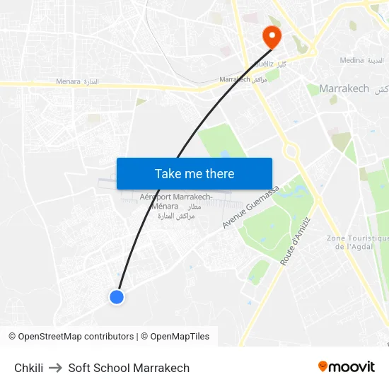 Chkili to Soft School Marrakech map