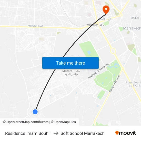 Résidence Imam Souhili to Soft School Marrakech map