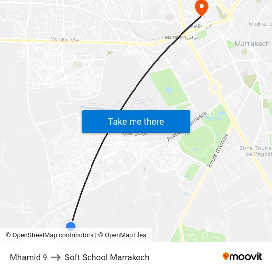 Mhamid 9 to Soft School Marrakech map