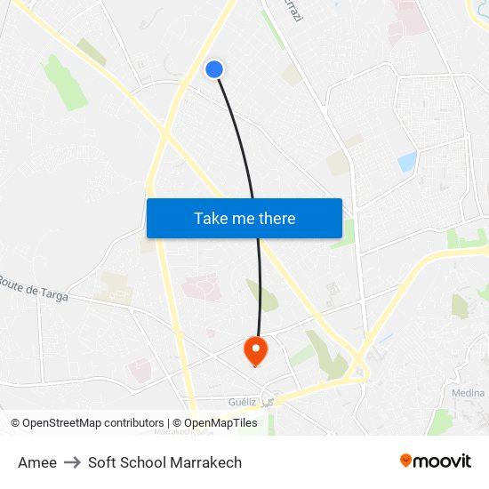 Amee to Soft School Marrakech map