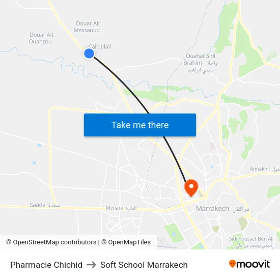 Pharmacie Chichid to Soft School Marrakech map