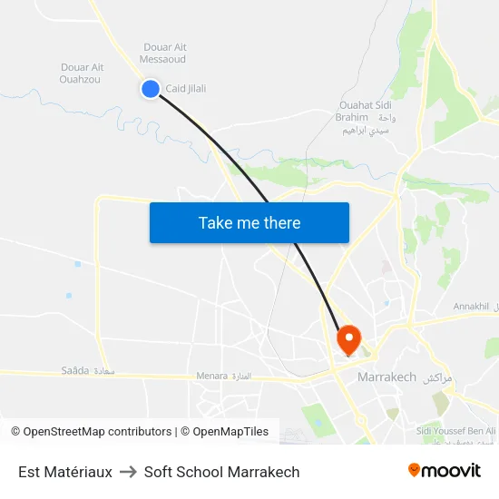 Est Matériaux to Soft School Marrakech map