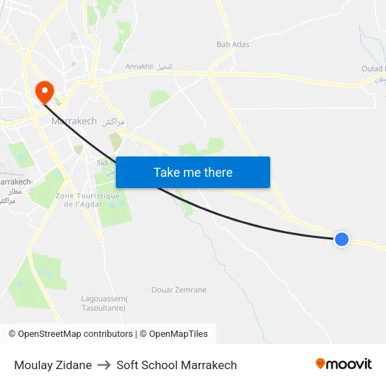 Moulay Zidane to Soft School Marrakech map