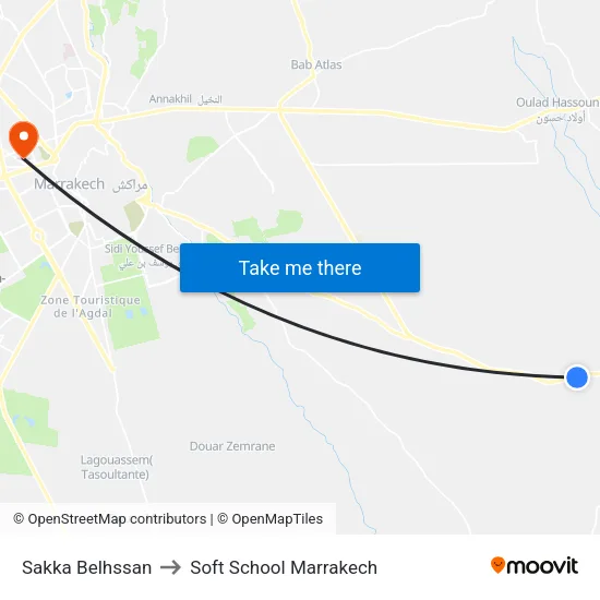 Sakka Belhssan to Soft School Marrakech map