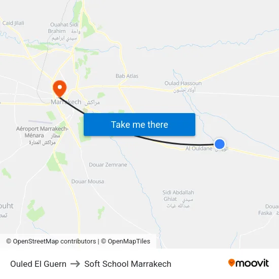 Ouled El Guern to Soft School Marrakech map