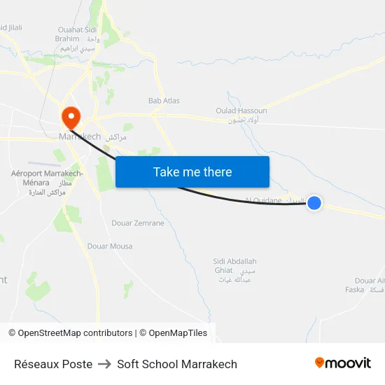 Réseaux Poste to Soft School Marrakech map