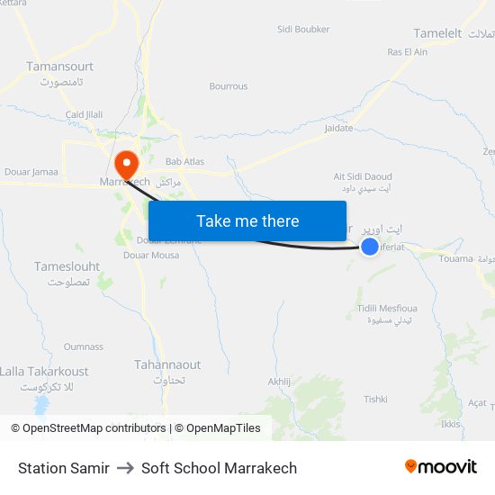 Station Samir to Soft School Marrakech map