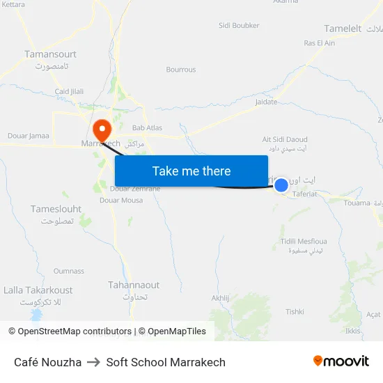 Café Nouzha to Soft School Marrakech map