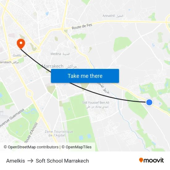 Amelkis to Soft School Marrakech map
