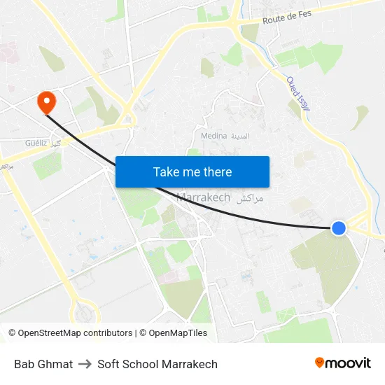 Bab Ghmat to Soft School Marrakech map