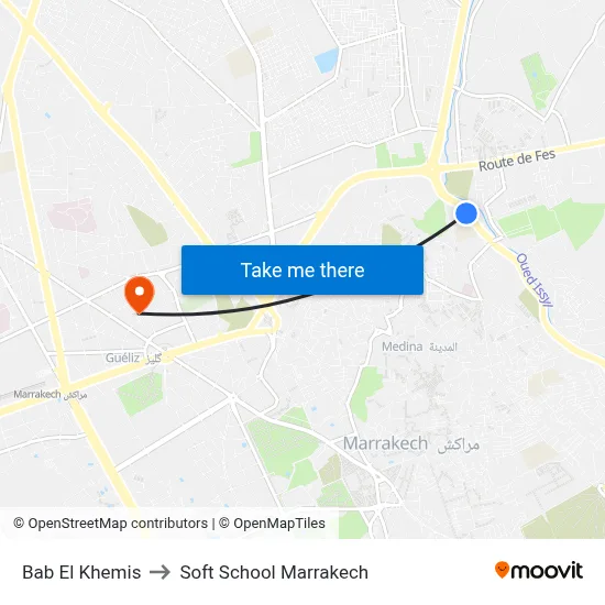 Bab El Khemis to Soft School Marrakech map