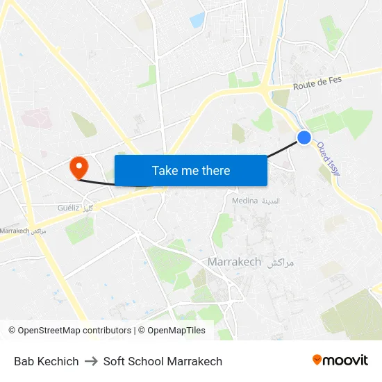 Bab Kechich to Soft School Marrakech map