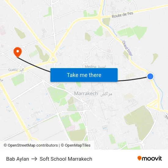 Bab Aylan to Soft School Marrakech map