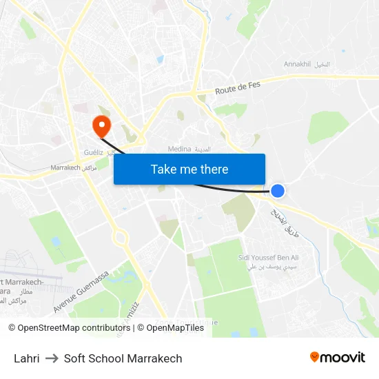 Lahri to Soft School Marrakech map