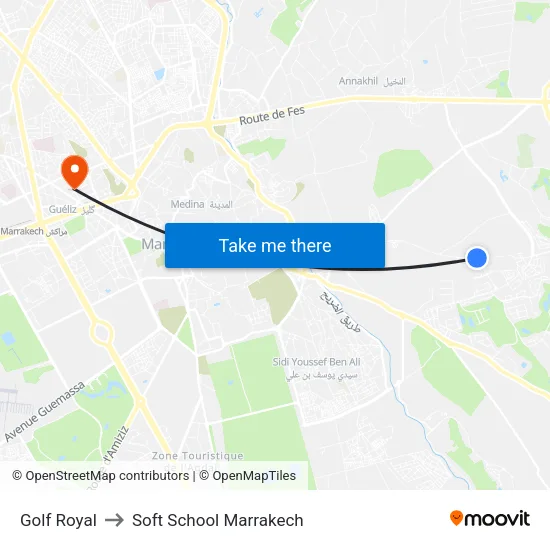 Golf Royal to Soft School Marrakech map