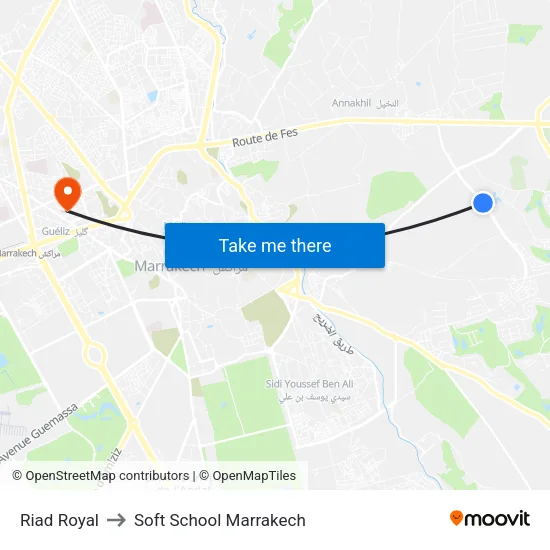 Riad Royal to Soft School Marrakech map