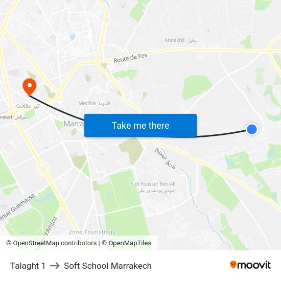 Talaght 1 to Soft School Marrakech map