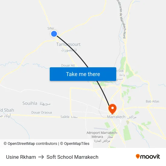 Usine Rkham to Soft School Marrakech map