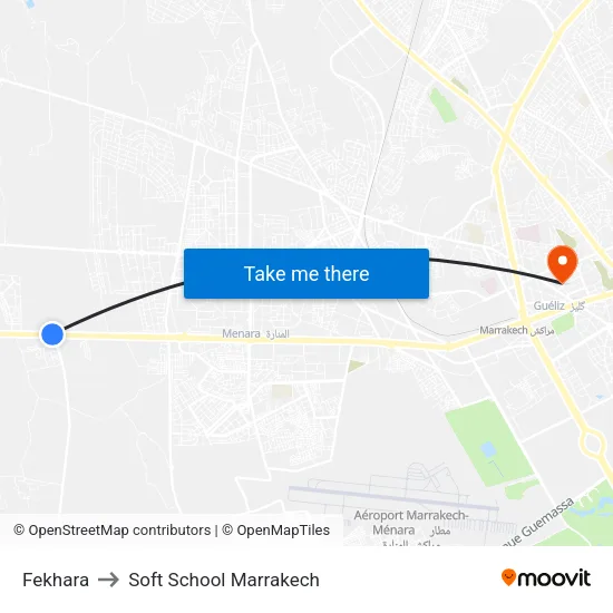 Fekhara to Soft School Marrakech map