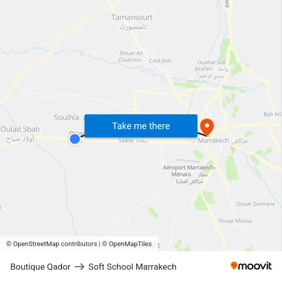 Boutique Qador to Soft School Marrakech map