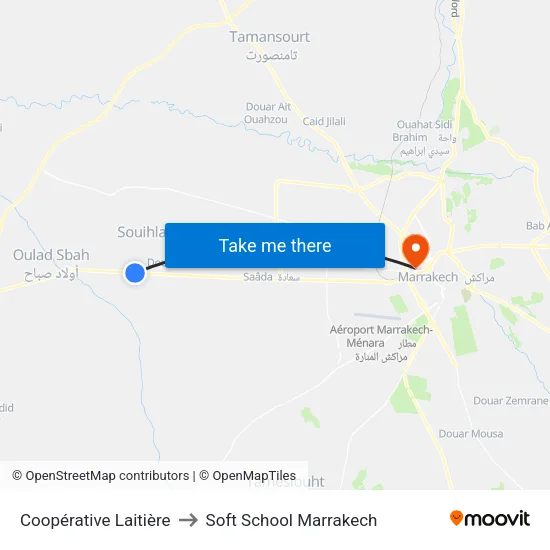 Coopérative Laitière to Soft School Marrakech map