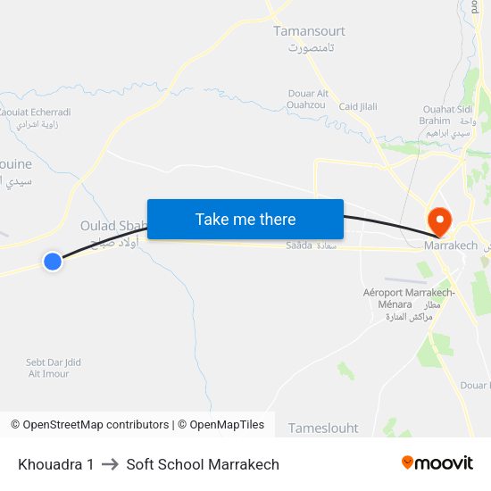 Khouadra 1 to Soft School Marrakech map