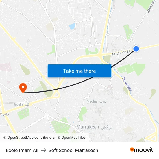 Ecole Imam Ali to Soft School Marrakech map
