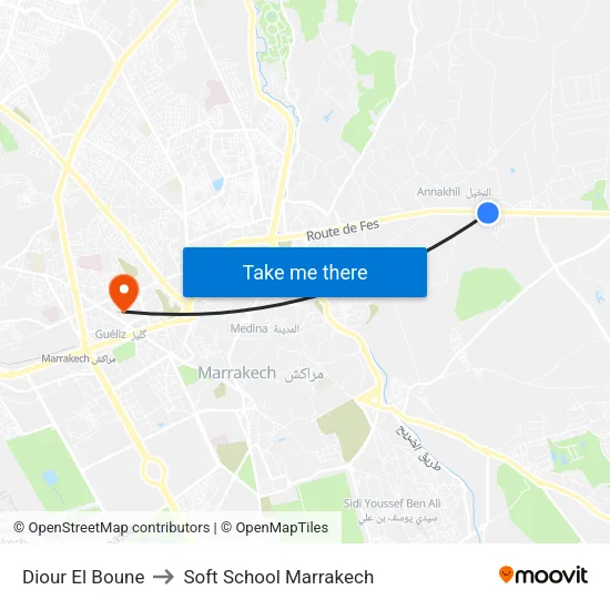 Diour El Boune to Soft School Marrakech map