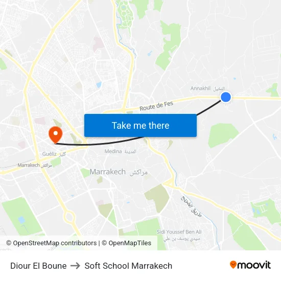 Diour El Boune to Soft School Marrakech map