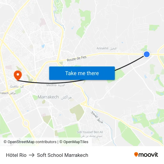 Hôtel Rio to Soft School Marrakech map