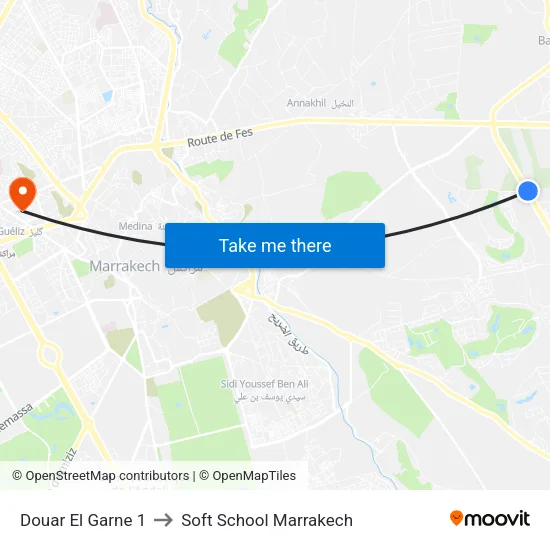 Douar El Garne 1 to Soft School Marrakech map