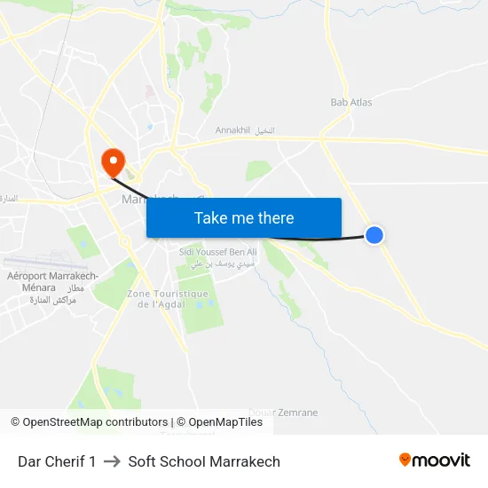 Dar Cherif 1 to Soft School Marrakech map