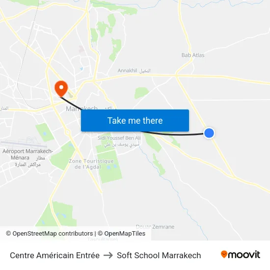 Centre Américain Entrée to Soft School Marrakech map