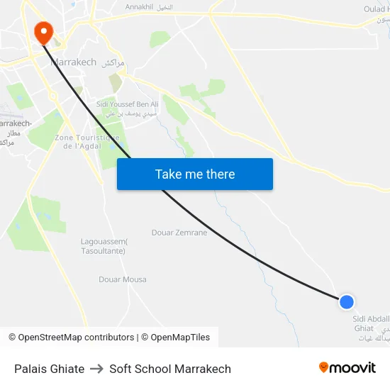 Palais Ghiate to Soft School Marrakech map