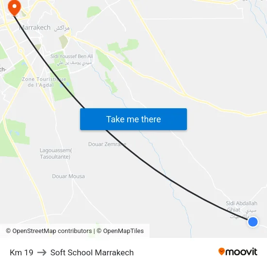 Km 19 to Soft School Marrakech map