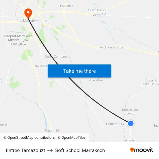 Entrée Tamazouzt to Soft School Marrakech map