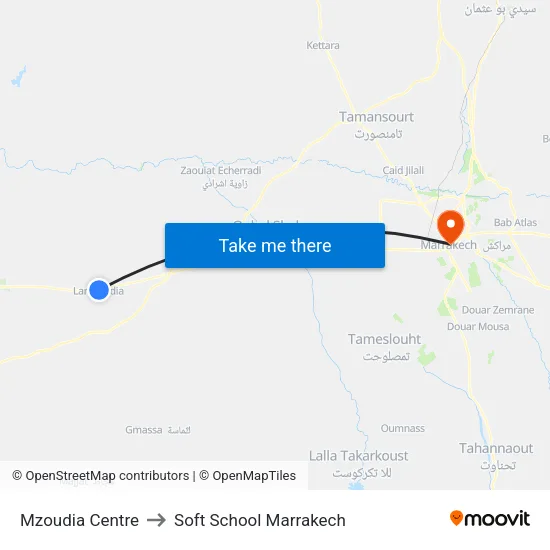 Mzoudia Center to Soft School Marrakech map