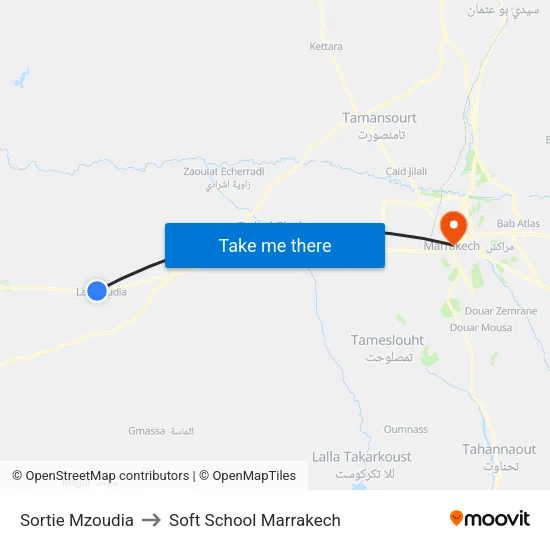 Sortie Mzoudia to Soft School Marrakech map
