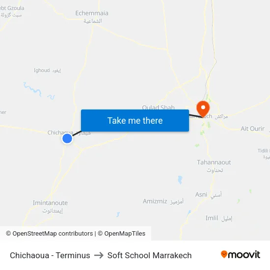 Chichaoua - Terminus to Soft School Marrakech map